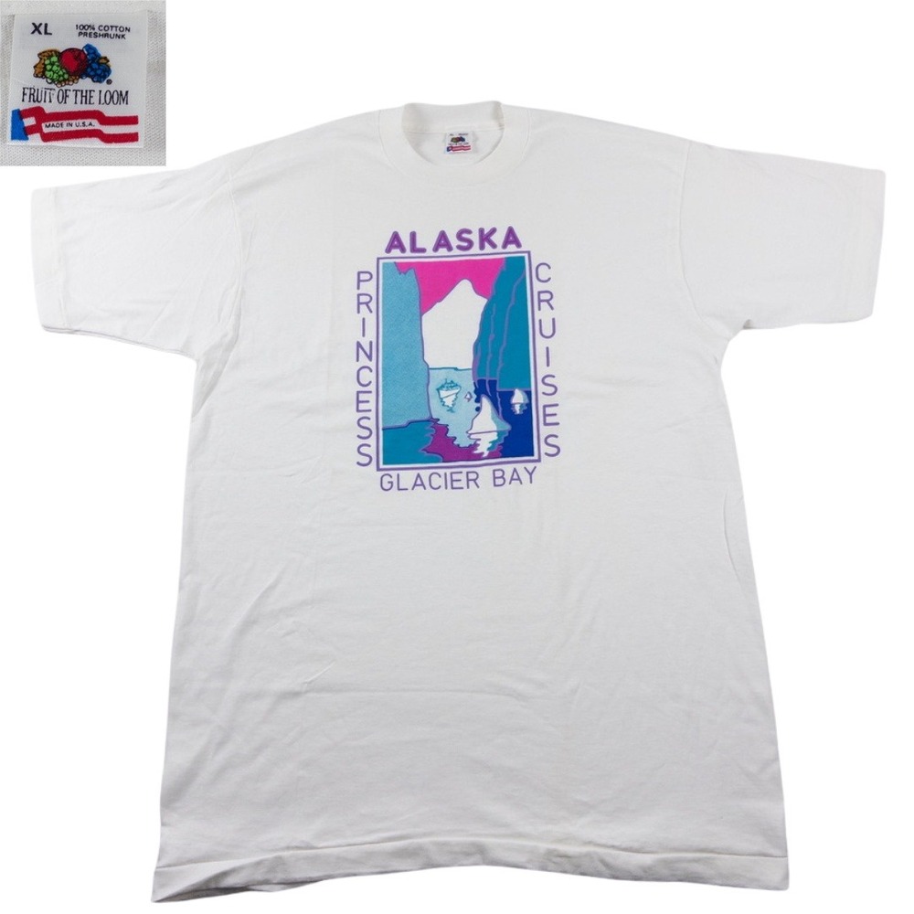 Vintage Single Stitch Tee XL Alaska Princess Cruises Mens White USA Glacier Bay